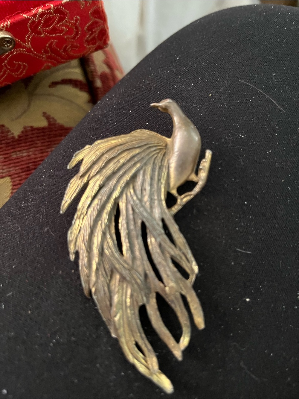 Vintage Gold-Tone Peacock Brooch - Flowing Tail